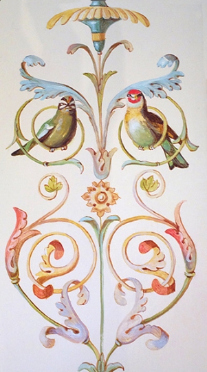 projekt ornamentu, malowana toaletka, projekt mebla, meble unikatowe, akwarelowe projekty wnętrz, projekty wnętrz, rysunki wnętrz, projekt ornamentu