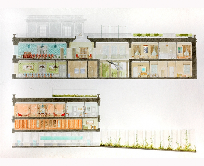 projekt wnętrz, akwarela, akwarelowe projekty wnętrz, projekty wnętrz, rysunki wnętrz