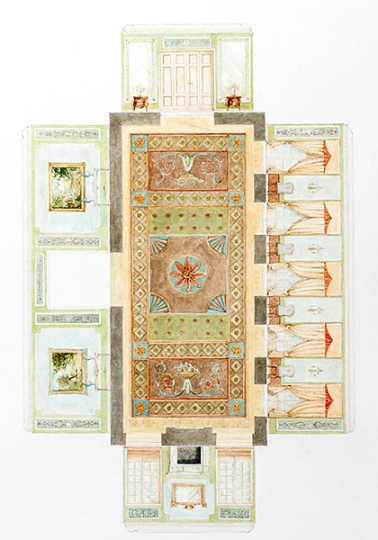 projekt salonu, akwarela, akwarelowe projekty wnętrz, projekty wnętrz, rysunki wnętrz